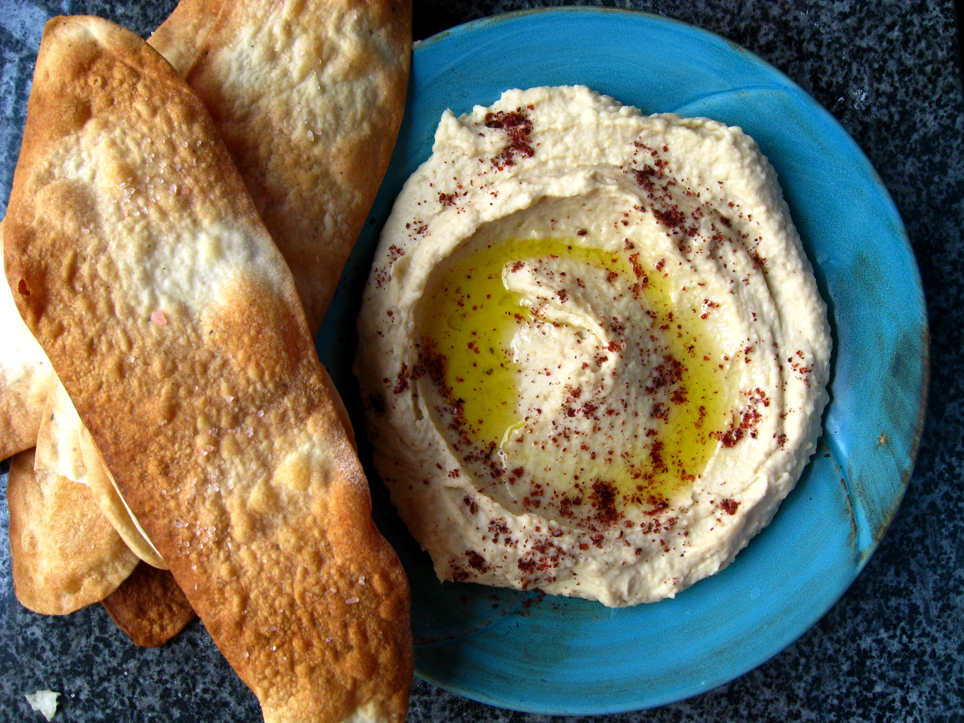 Garlicky Hummus with Olive Oil Crackers